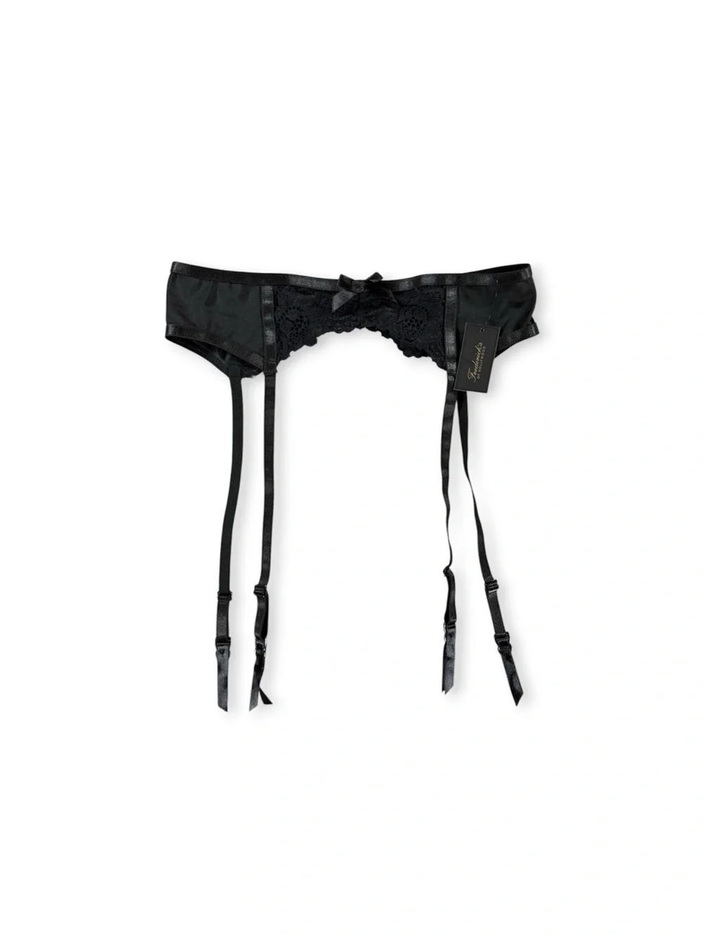 NWT Fredericks of Hollywood Black Lace Garter Belt with Satin Trim - Size S/M - Picture 1 of 5